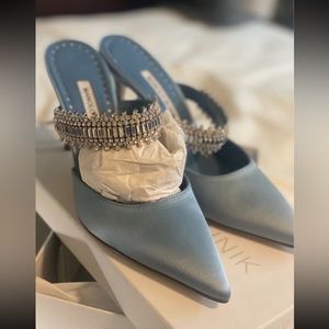Manolo Blahnik Blue Heels with Silver Embellishments